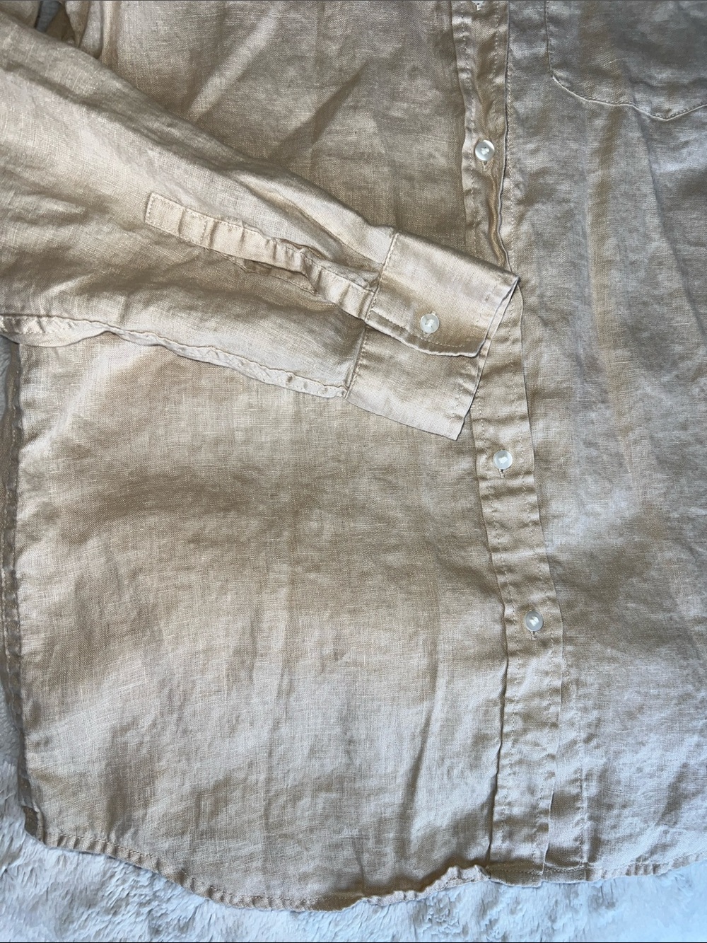 Light Beige Linen Button-Down Shirt - Picture 5 of 7